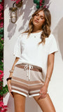 Janella Knit Shorts Natural Cream Stripe