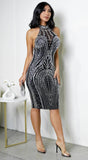 Naora High Neck Rhinestone Midi Dress Black