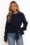 Ettie Wrap Side Tie Knit Sweater Navy