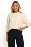 Kalai Cable Knit Pearl Detail Knit Sweater Cream