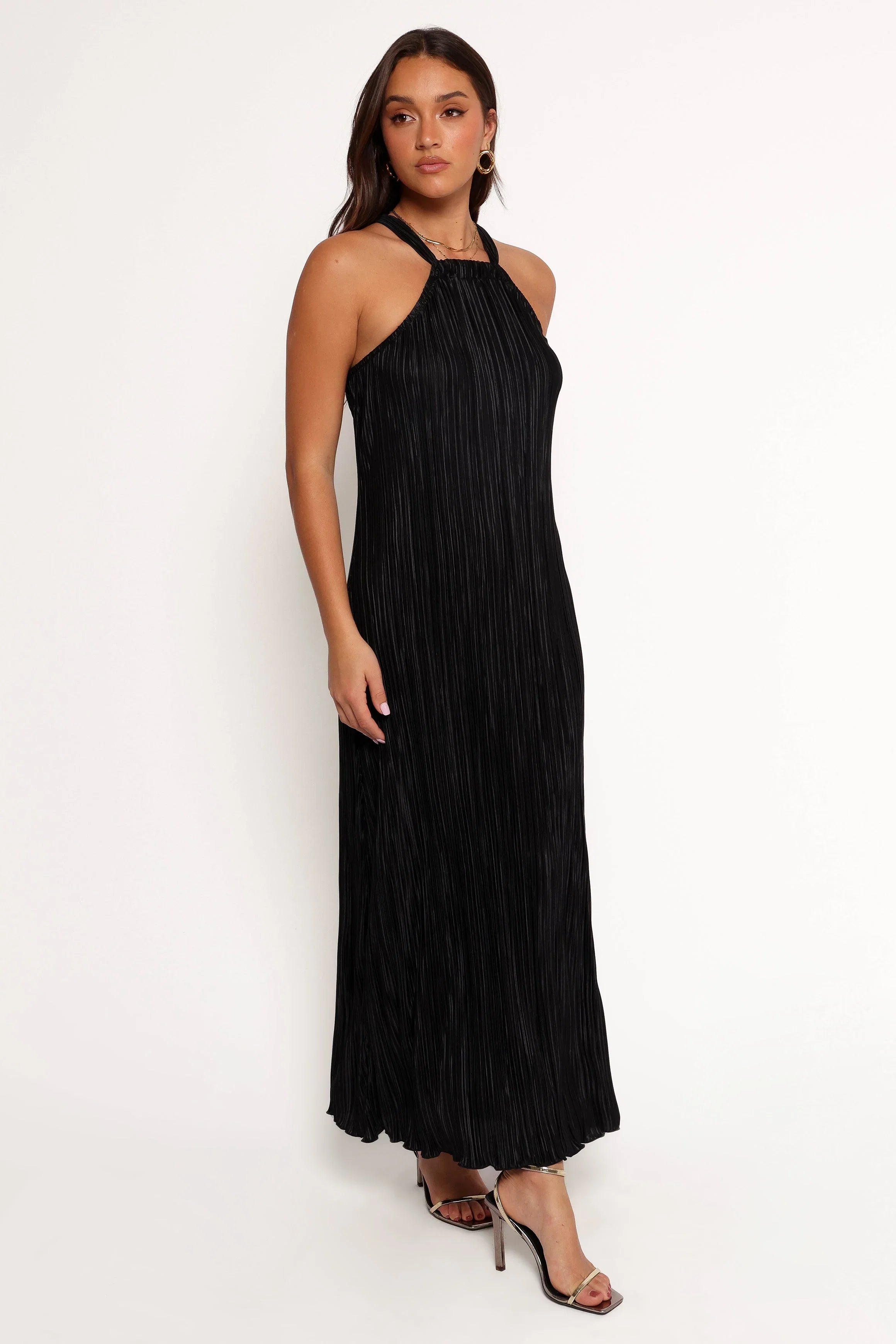 Melody Plisse Halter Maxi Dress Black