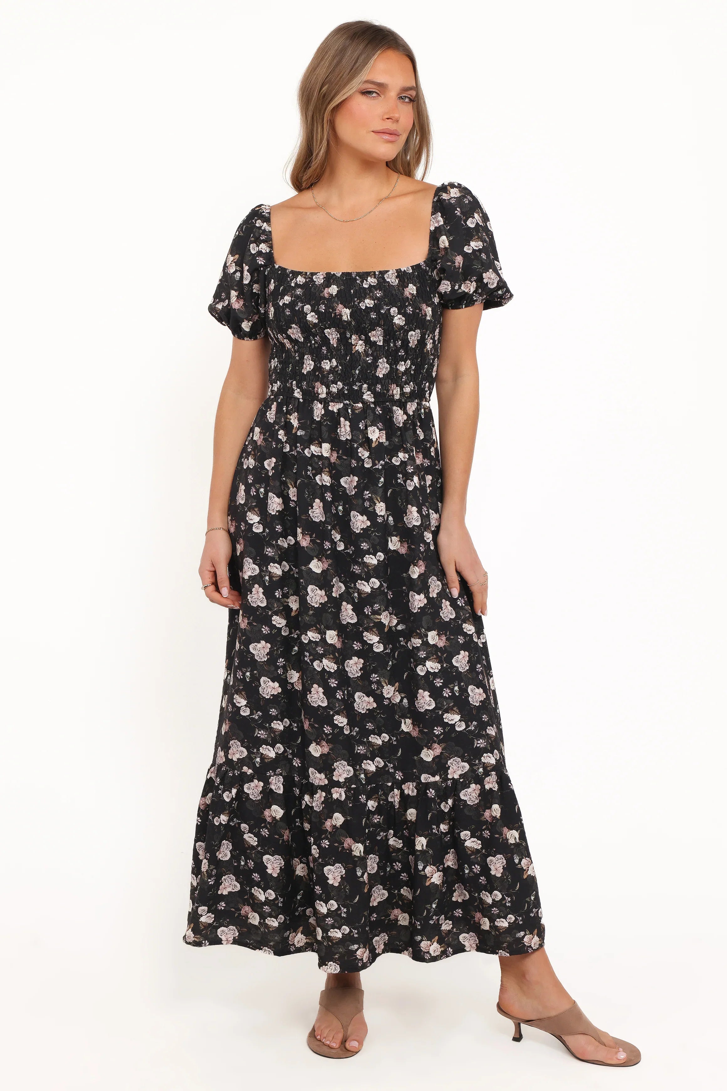 Cecelia Puff Sleeve Maxi Dress Black Floral