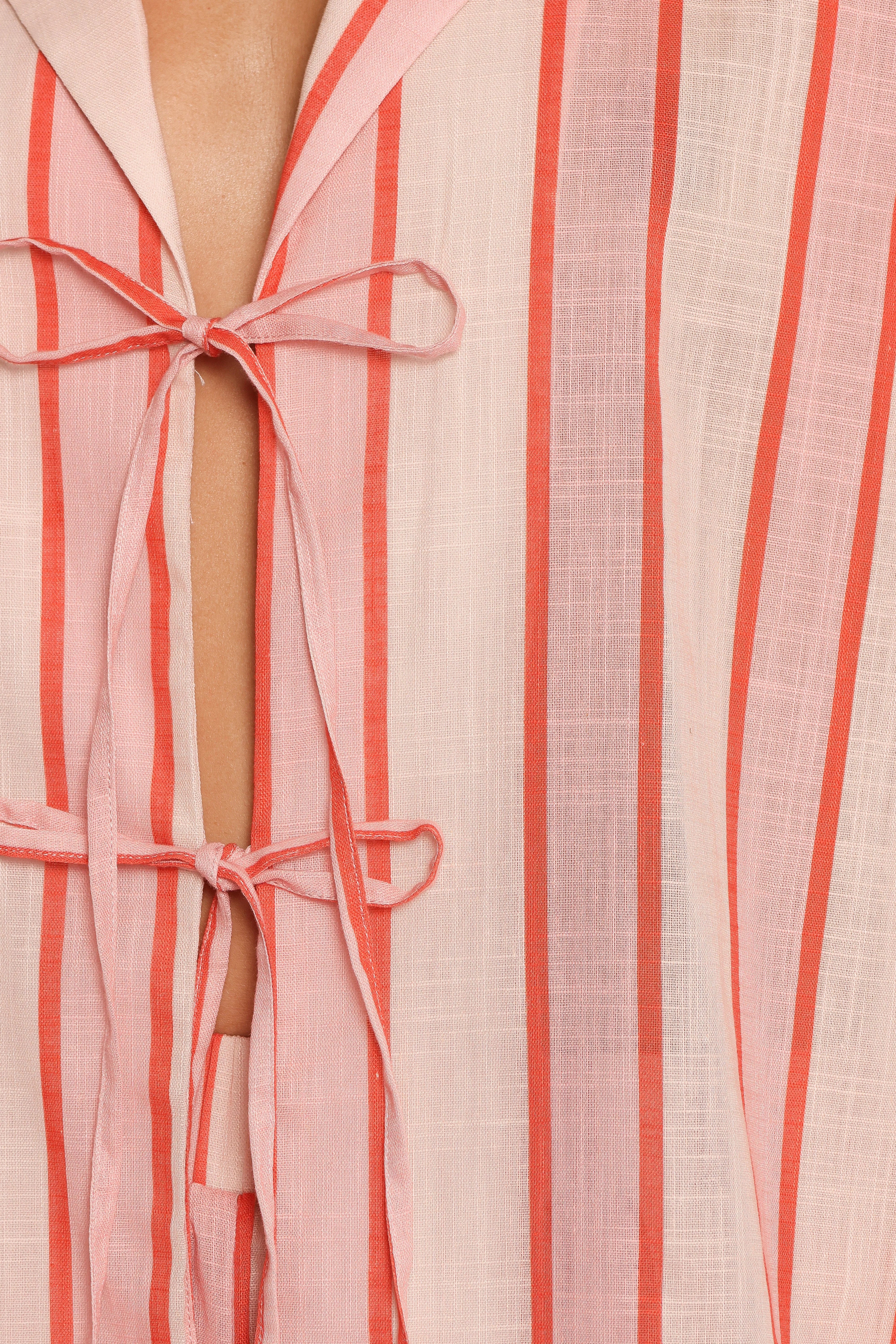 Aaliyah Tie Front Top Pink Stripe