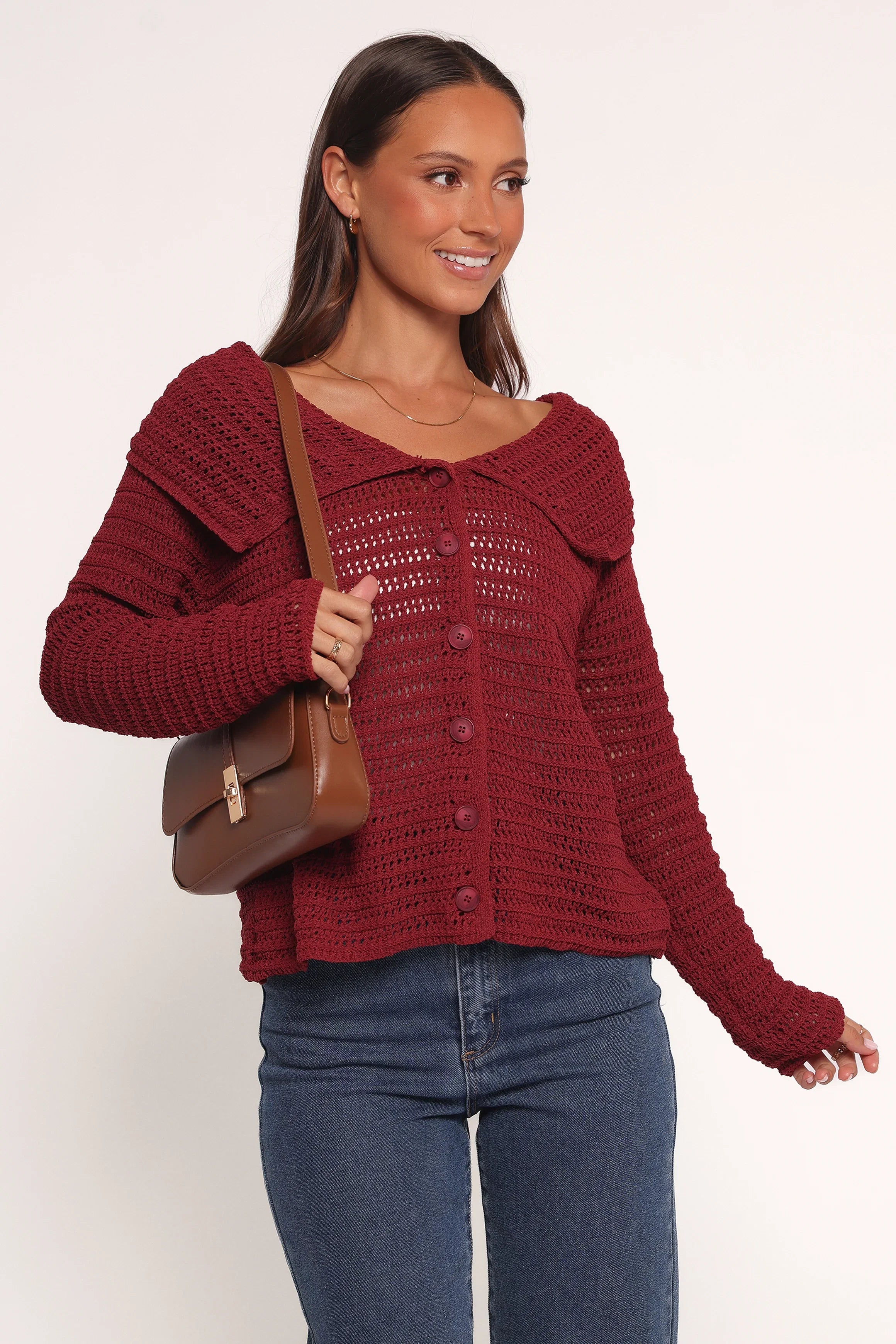 Lyra Large Collar Cardigan Burgundy