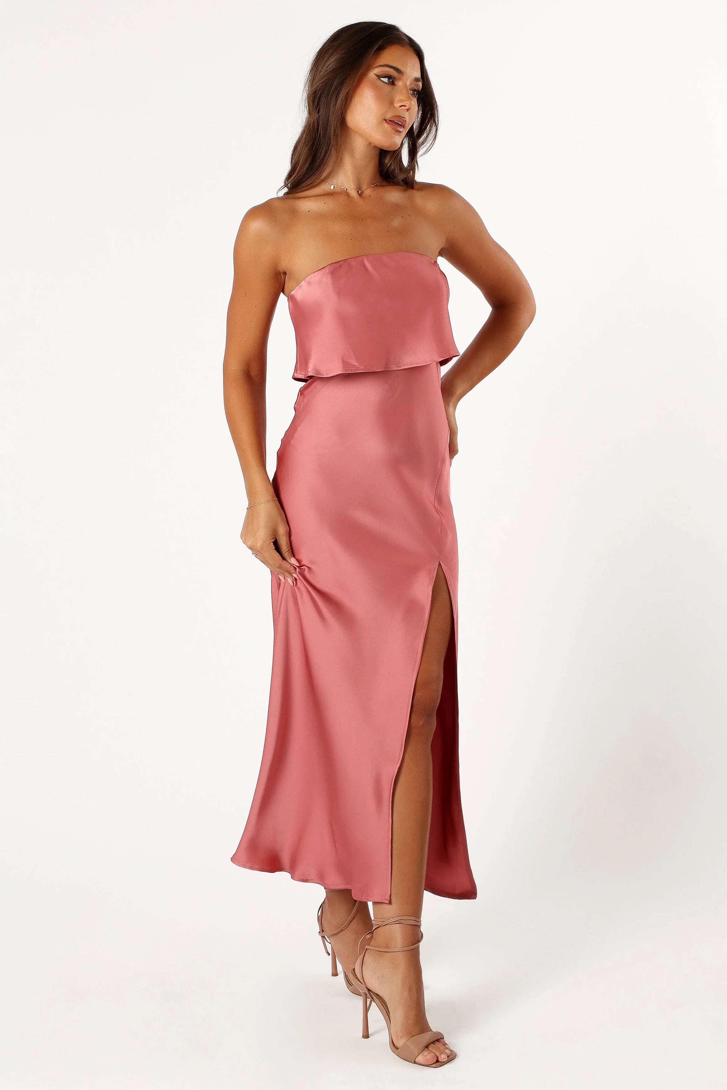Vienna Strapless Midi Dress Dusty Rose