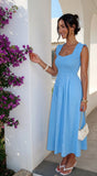 Bluebell Smocked Sweetheart Midi Dress Blue