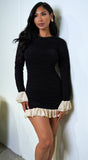 Amal Contrast Frill Ruched Mini Dress Black