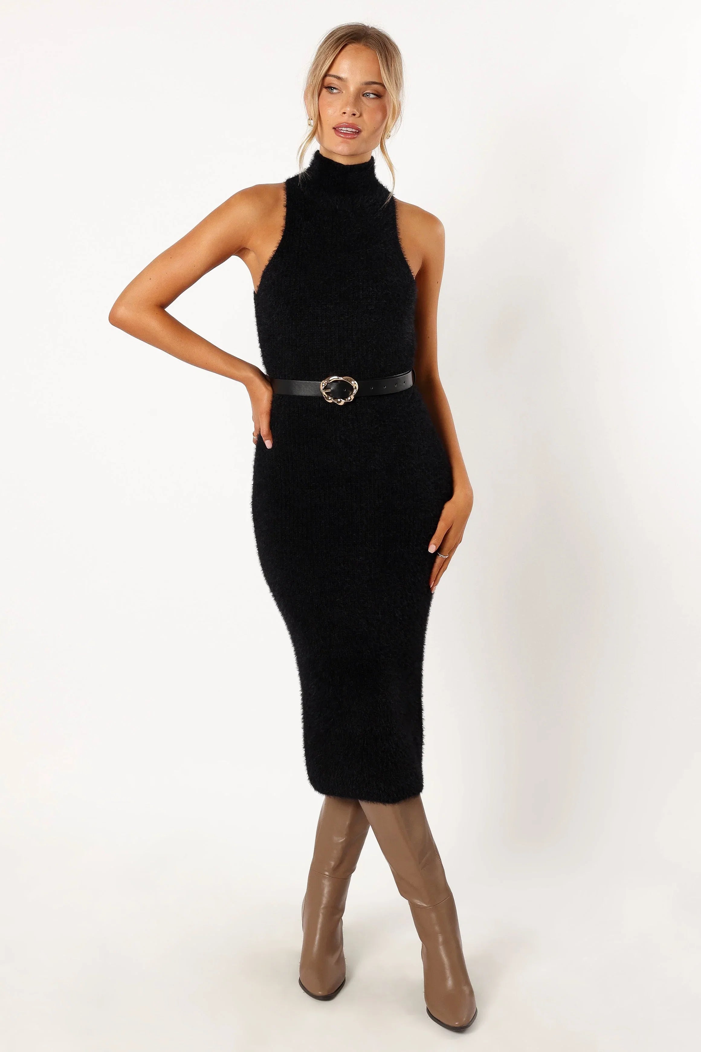 Sunni Turtleneck Midi Dress Black
