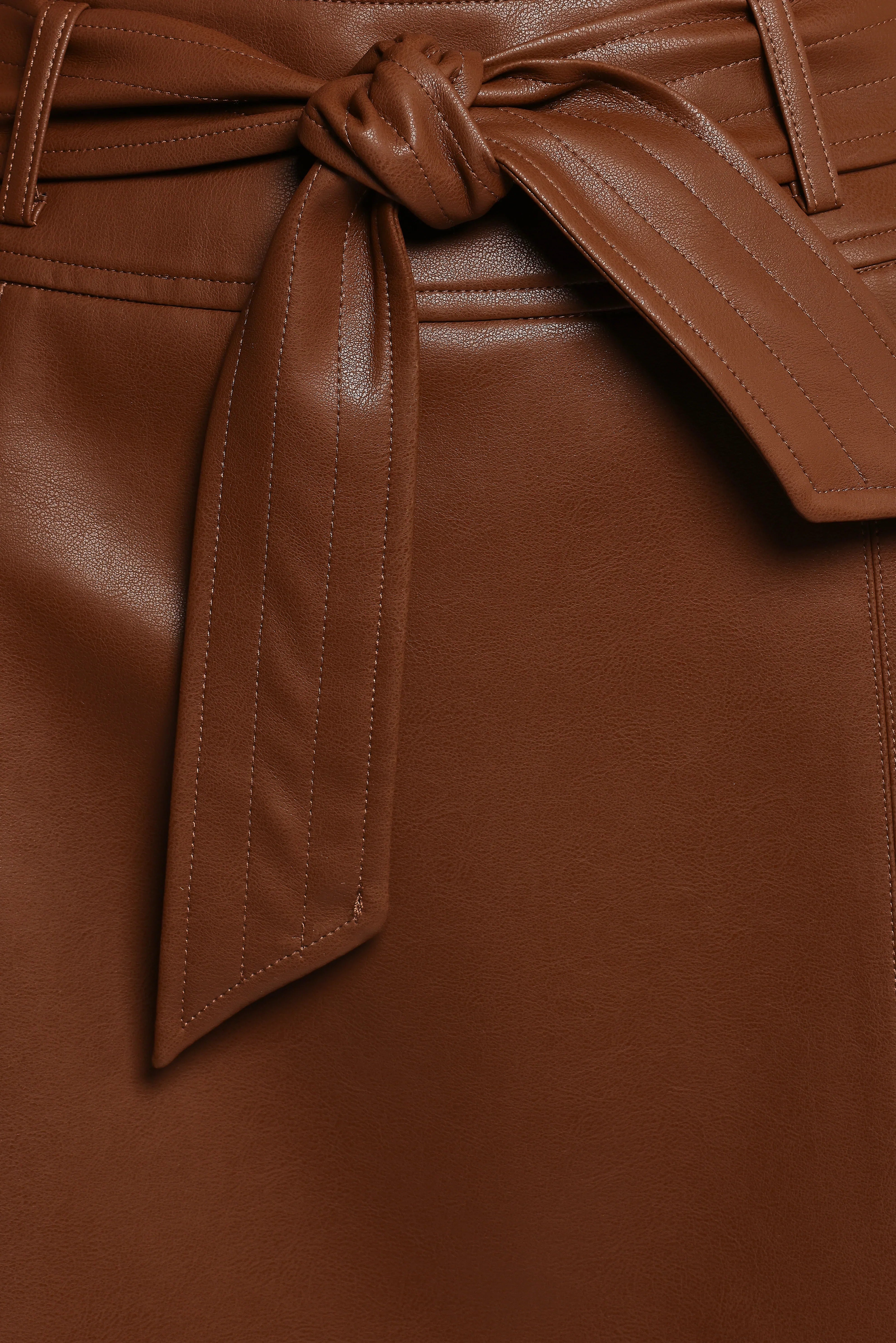 Adaline Faux Leather Midi Skirt Brown