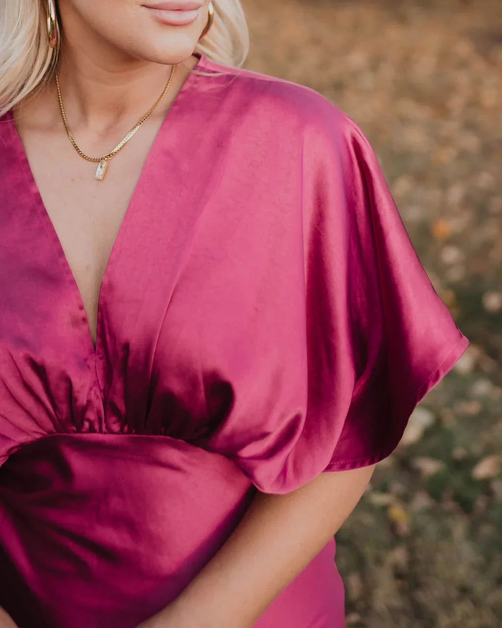 Theia Satin V Neck Maxi Dress