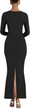 Sexy Long Sleeve Square Neck Bodycon Maxi Dress Split Cocktail Formal Long Dresses