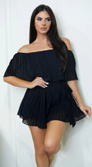 Jazmin Off Shoulder Pleated Romper Black