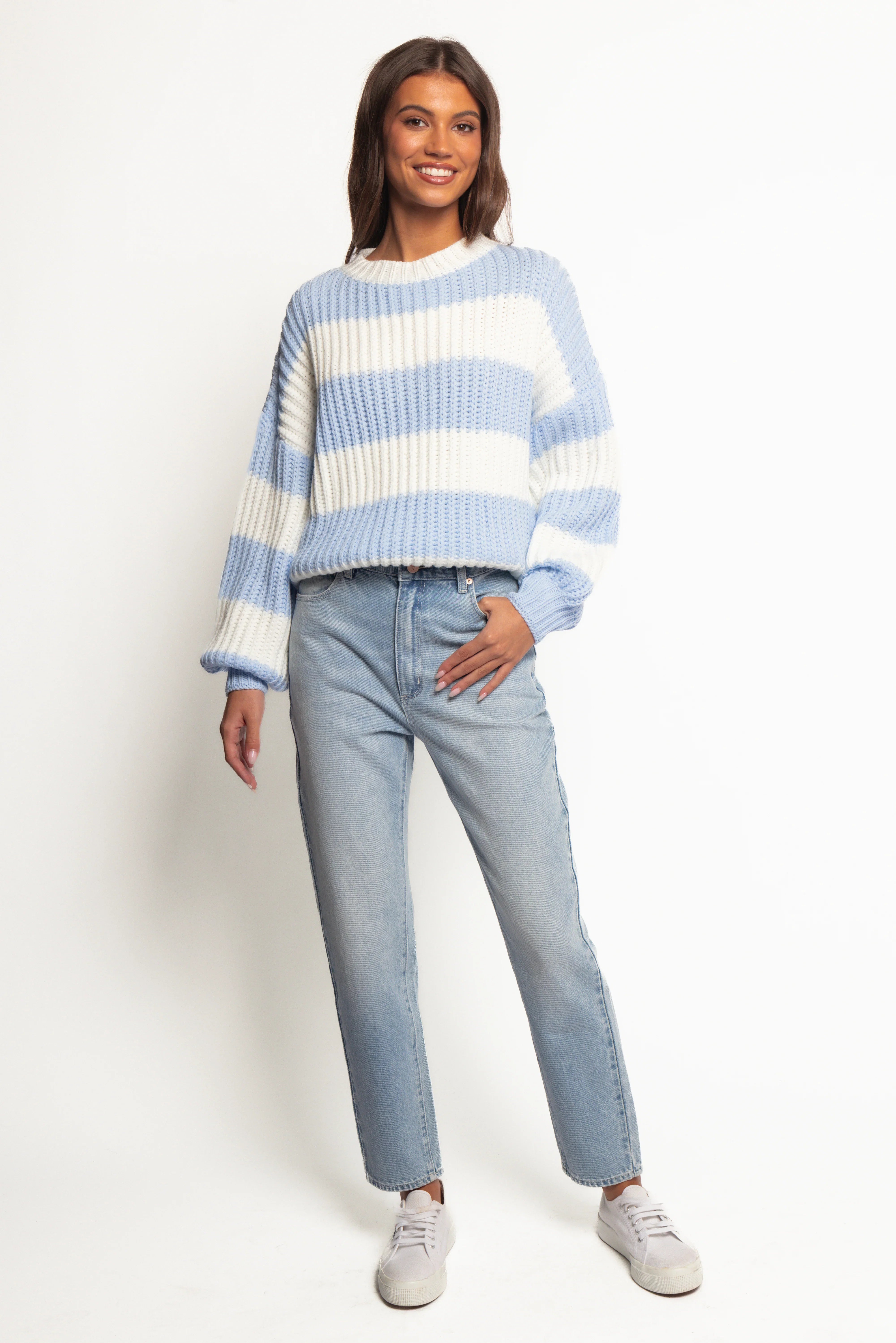 Courtney Thick Stripe Knit Sweater Blue Cream
