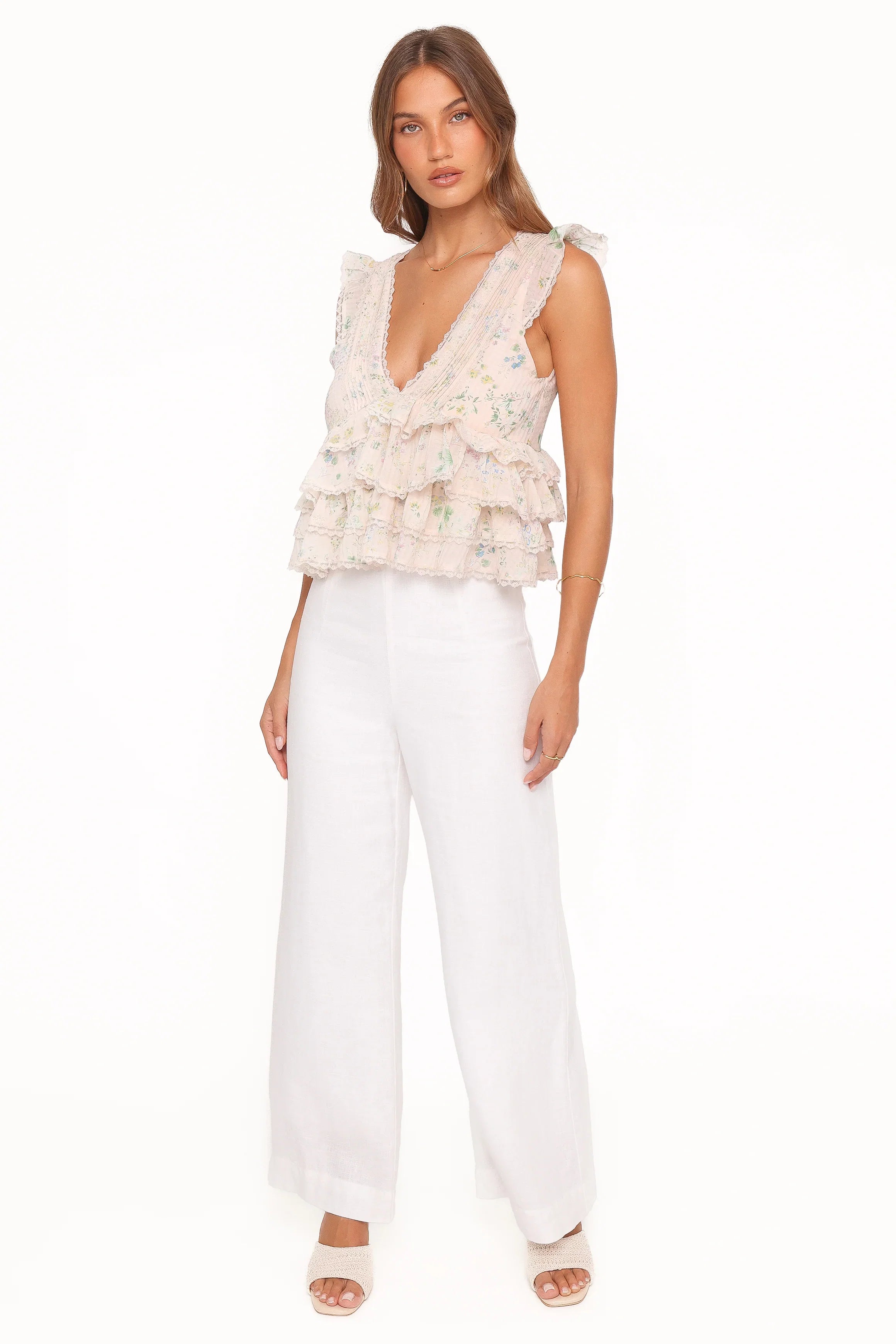 Yana Ruffle Top Pastel Pink Floral