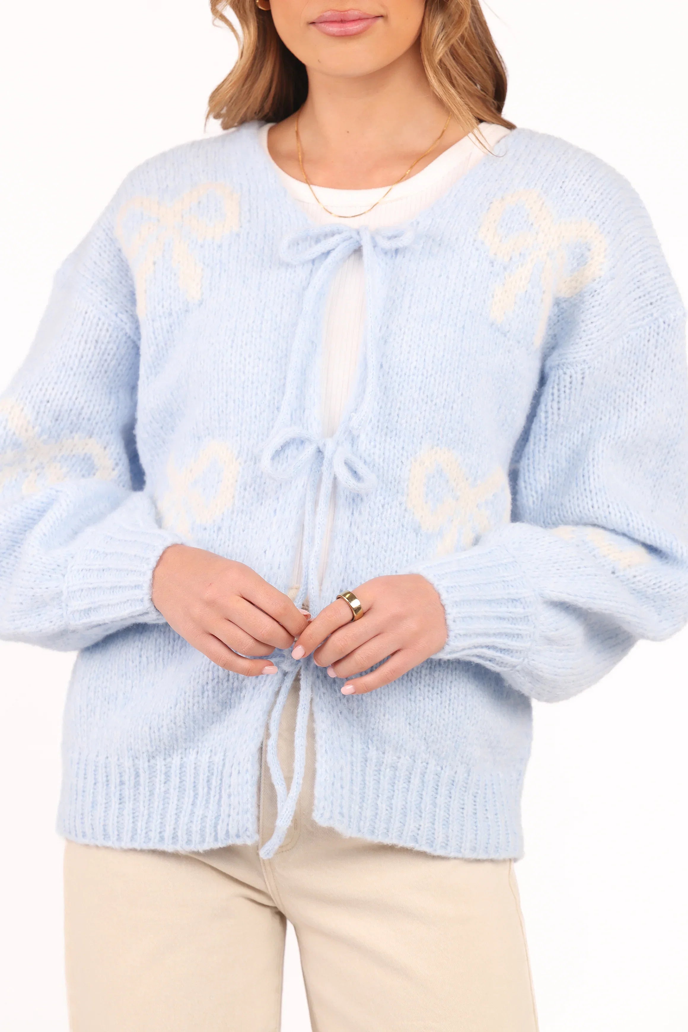 Vienna Bow Cardigan Pale Blue