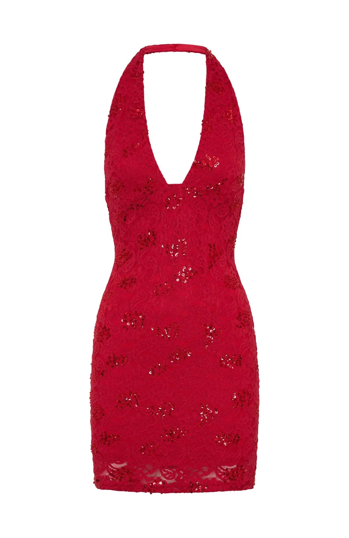 Disco Damage Lace Mini Dress Red