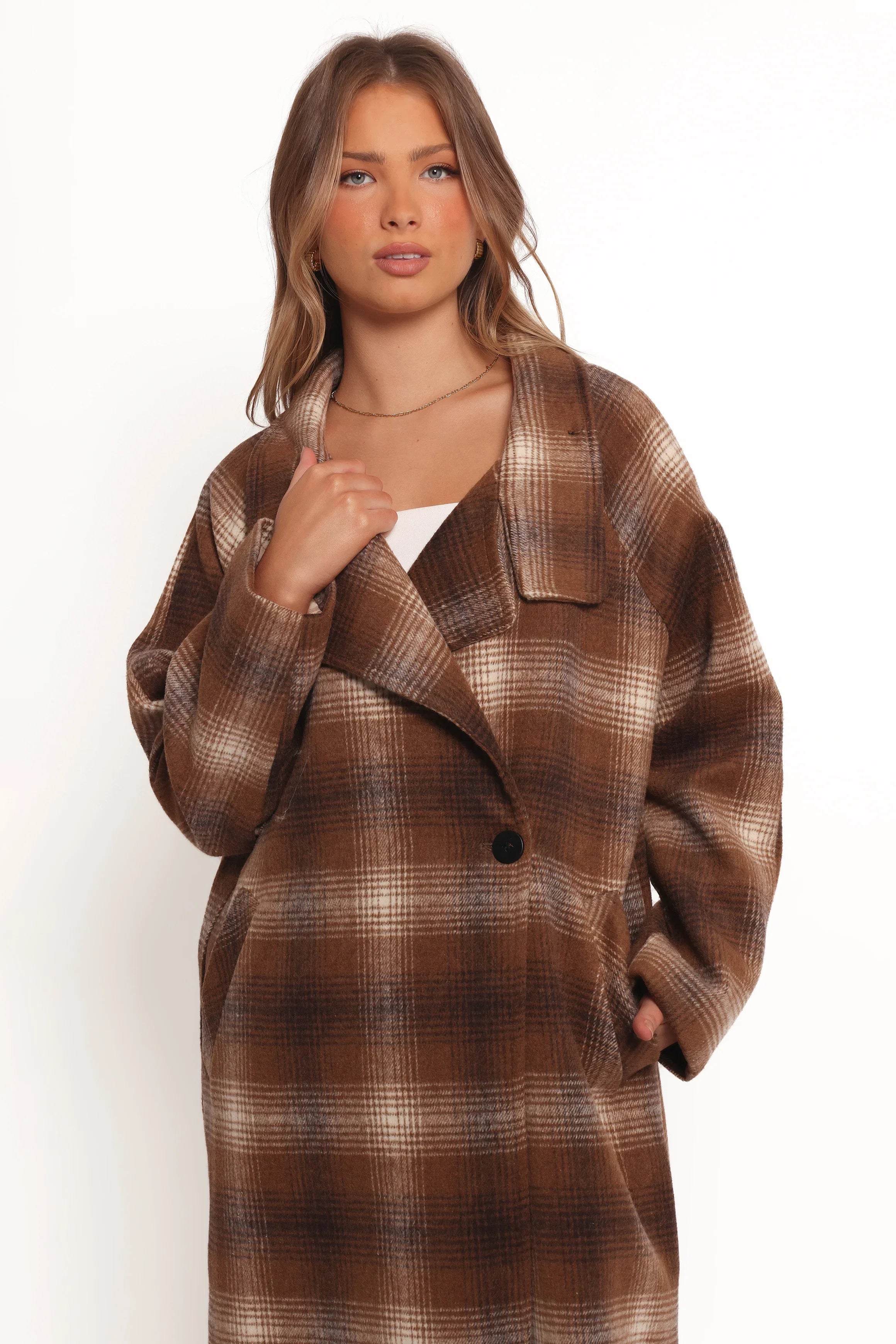 Maya Long Coat Brown Check