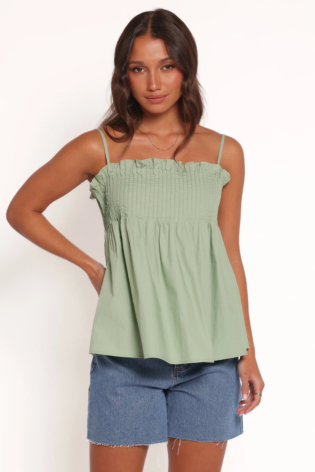 Carson Pleated Top Sage Green