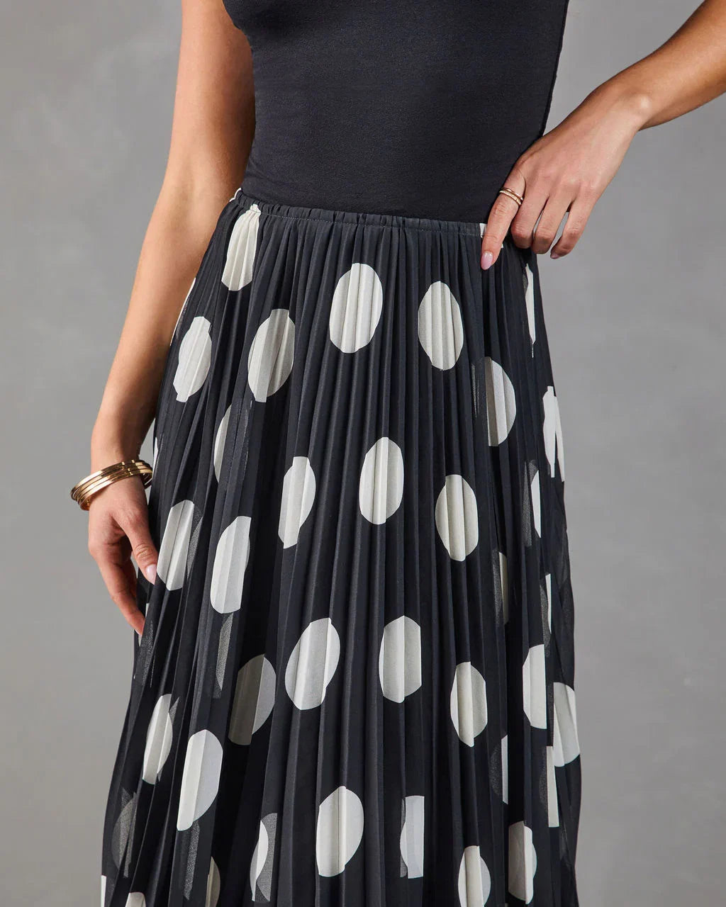 Evening Icon Pleated Polka Dot Midi Skirt