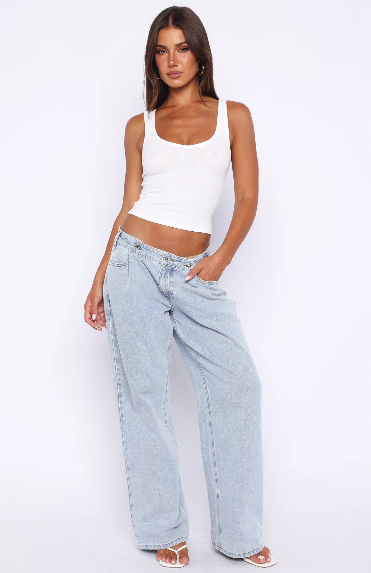 Day At A Time Low Rise Wide Leg Jeans Mid Blue