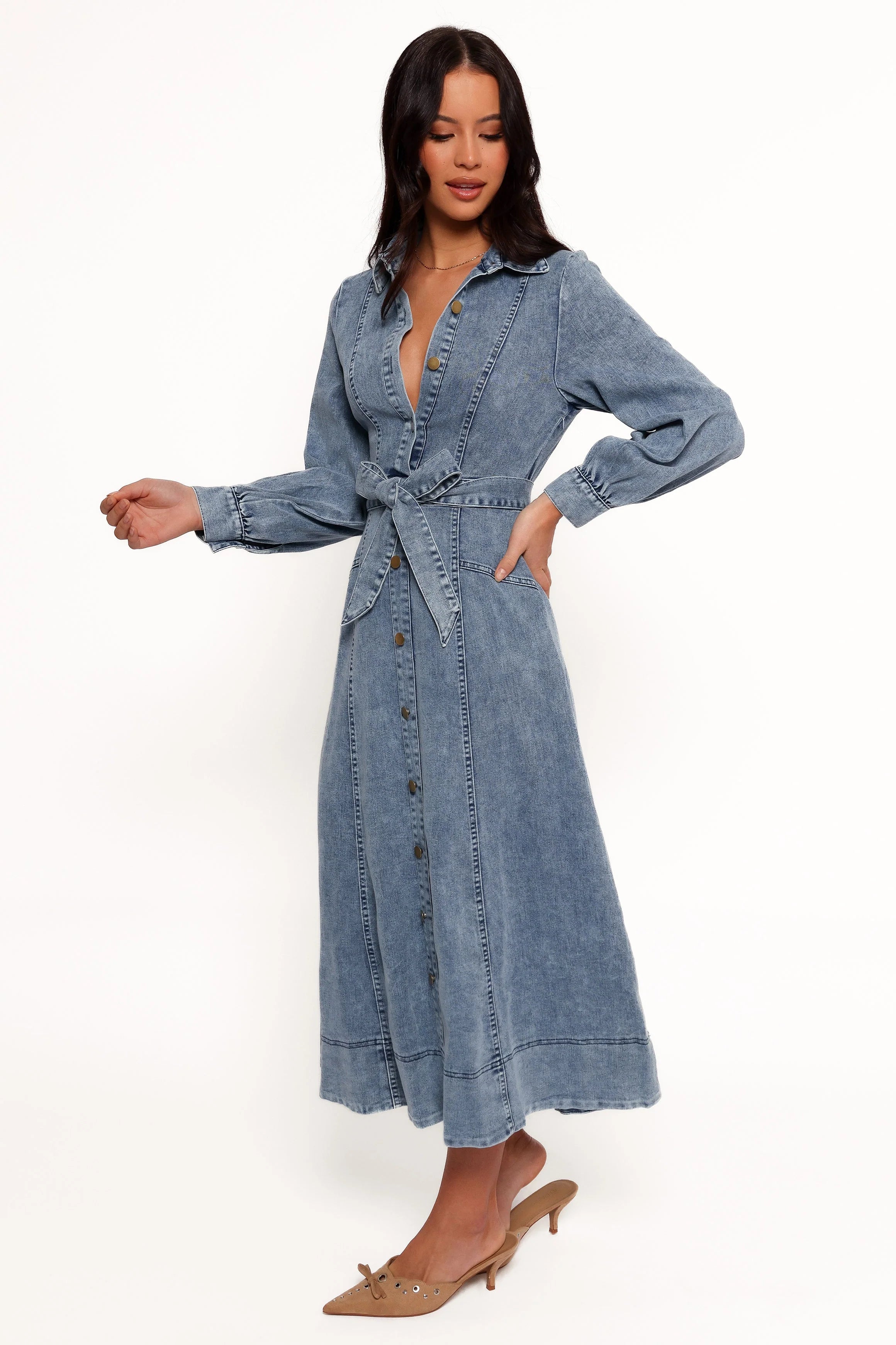 Emberly Long Sleeve Maxi Dress Denim