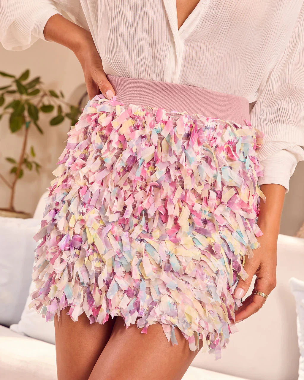 Tropic Muse Fringe Mini Skirt
