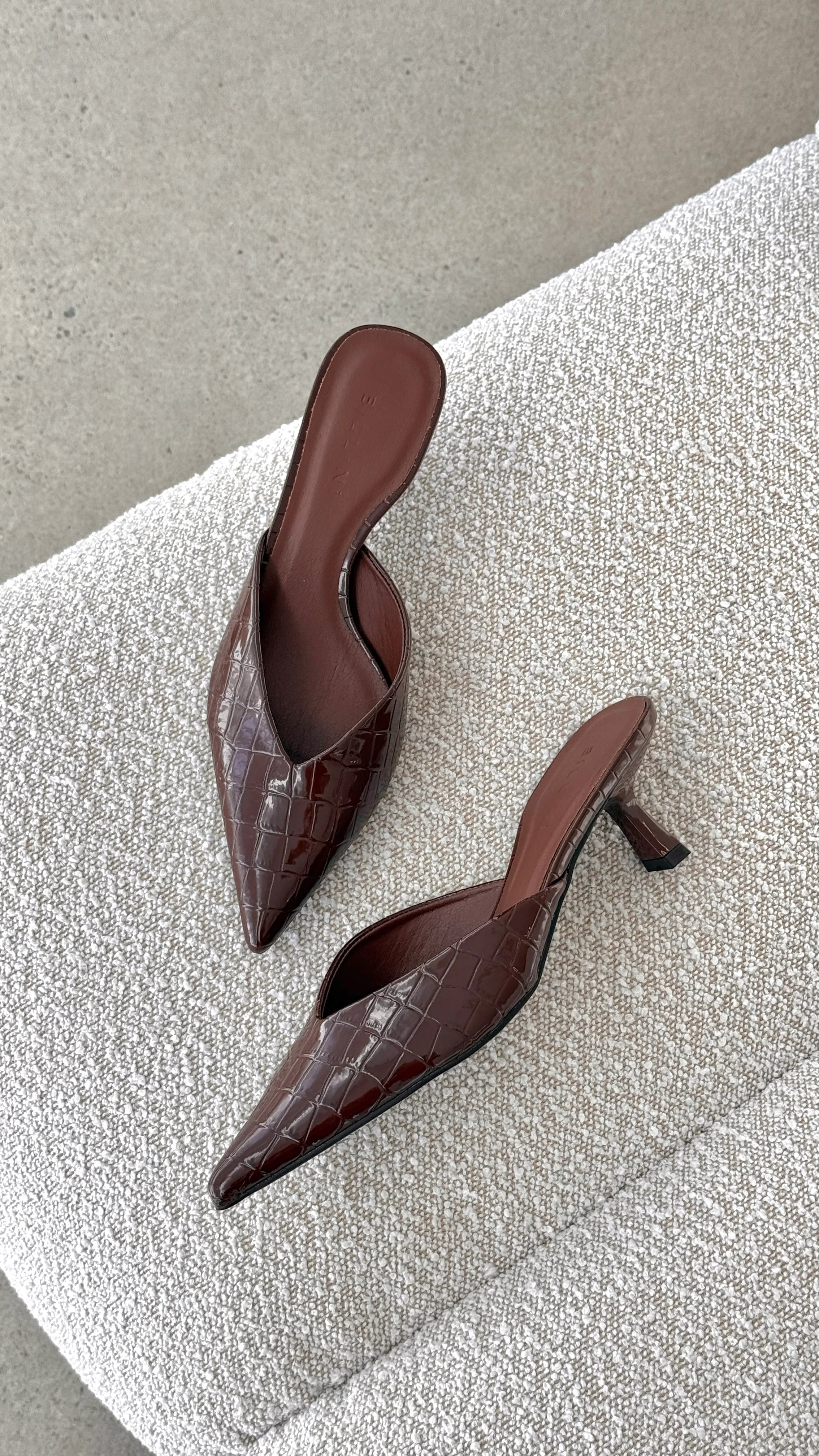 Adele Heel Chocolate Patent Croc