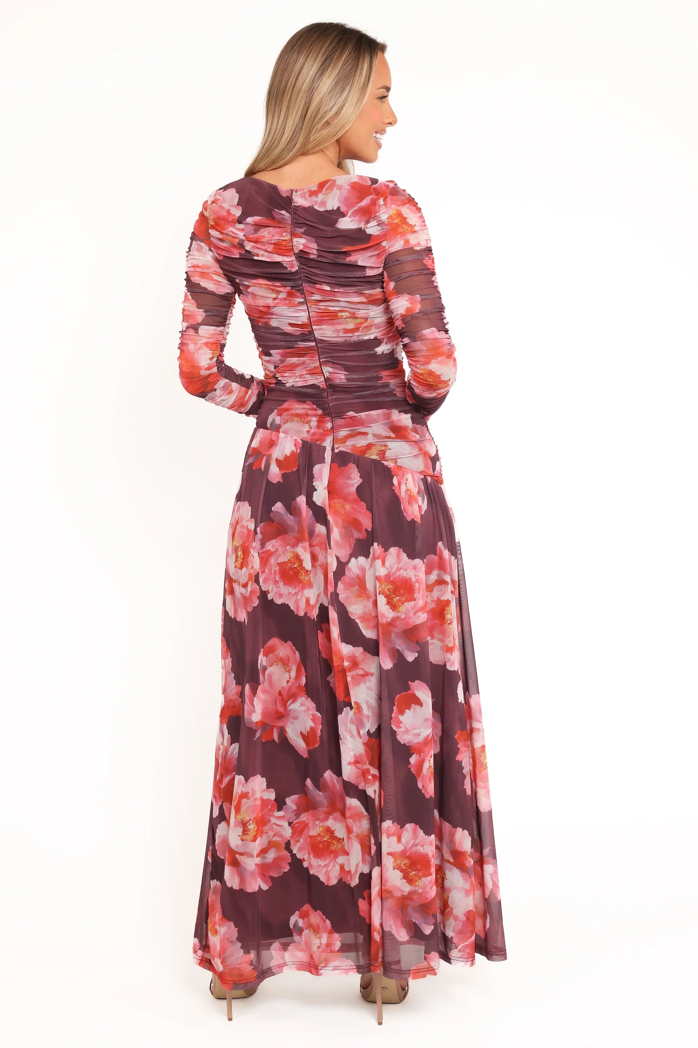 Calypso Long Sleeve Maxi Dress Burgundy Peony