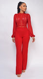 Nerine Crochet Lace Mesh Jumpsuit Red