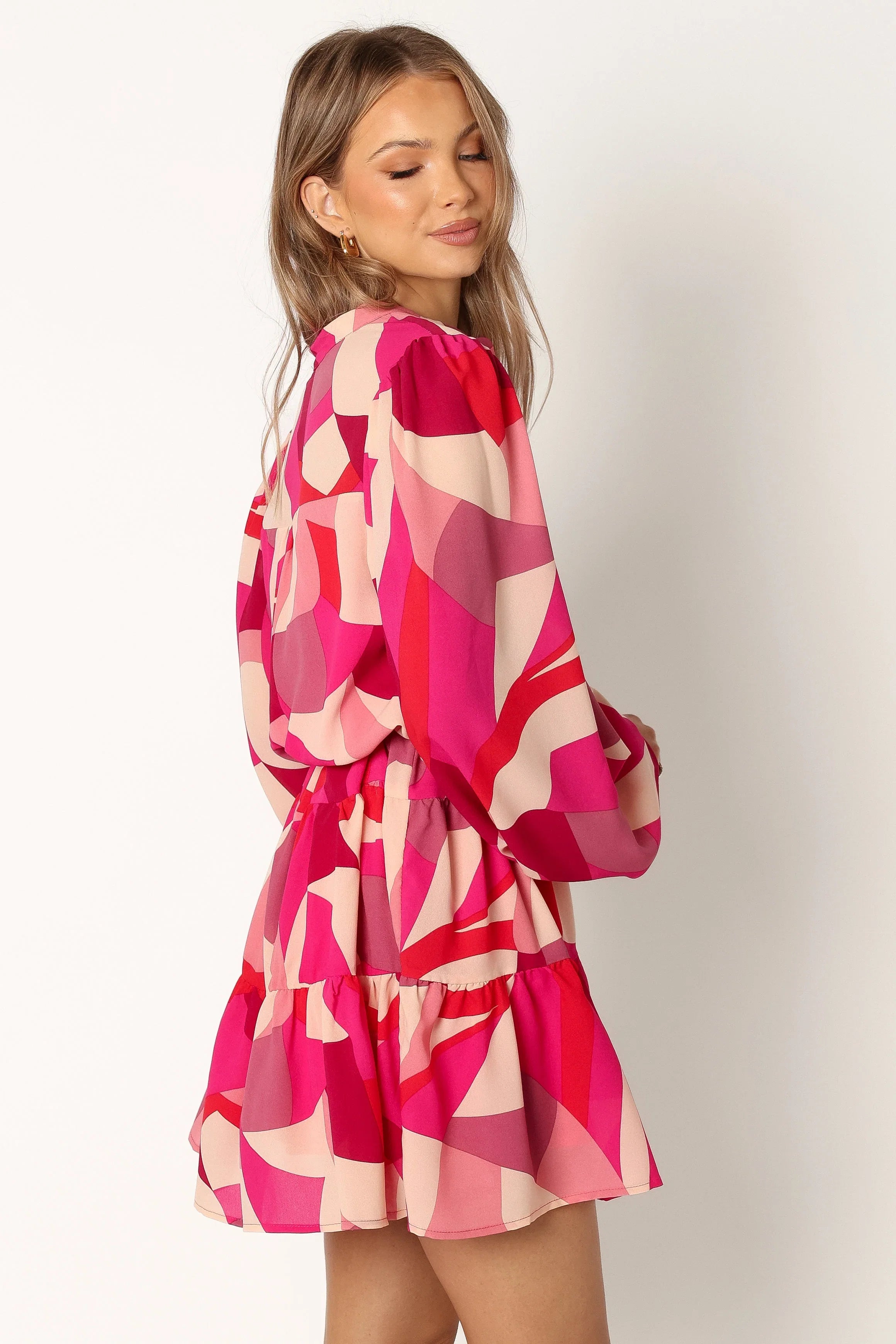Milly Long Sleeve Mini Dress Red Magenta