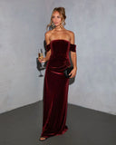 Oriena Off The Shoulder Velvet Maxi Dress