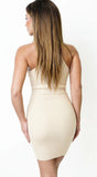 Forma Mock Neck Knit Ribbed Mini Dress Cream