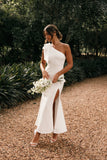 Charmed One Shoulder Midi Dress Off White