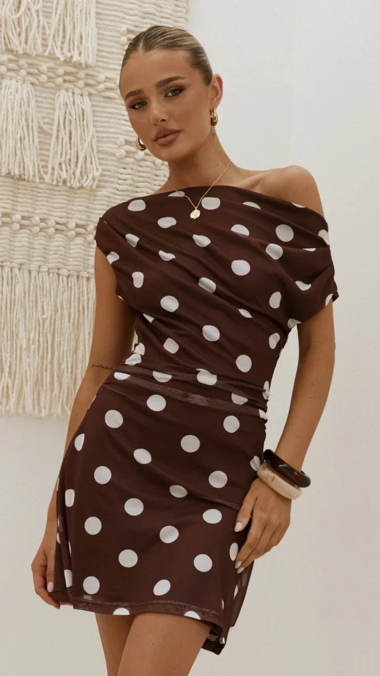 Sammie Mini Dress Brown Cream Polka