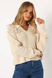 Emerie Crochet Detail Collar Knit Sweater Ivory