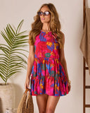 Beachside Blossom Abstract Tiered Mini Dress