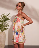 Sunlit Splash Abstract Print Halter Neck Mini Dress