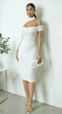 Eryndra Mock Neck Cut Out Midi Dress White