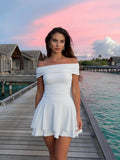 The Shoulder Mini Dress Ruffle Hem Ruched Corset Short Cocktail Party Dresses