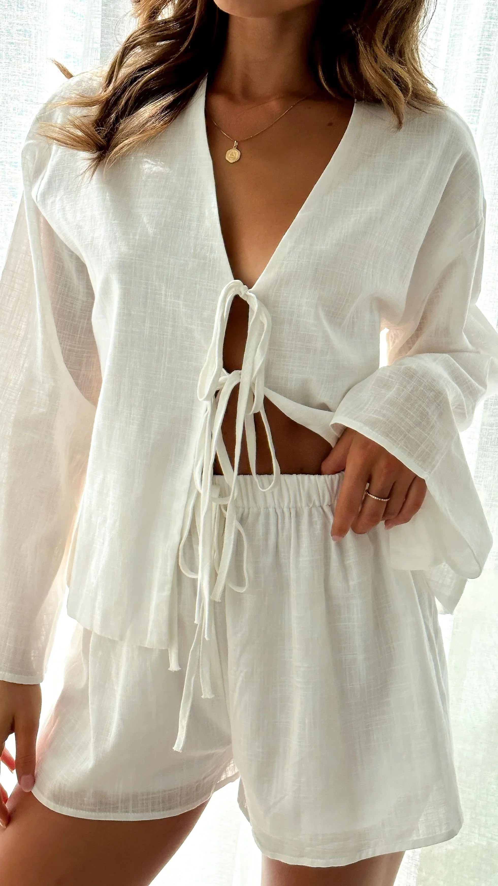 Iveena Top and Shorts Set White