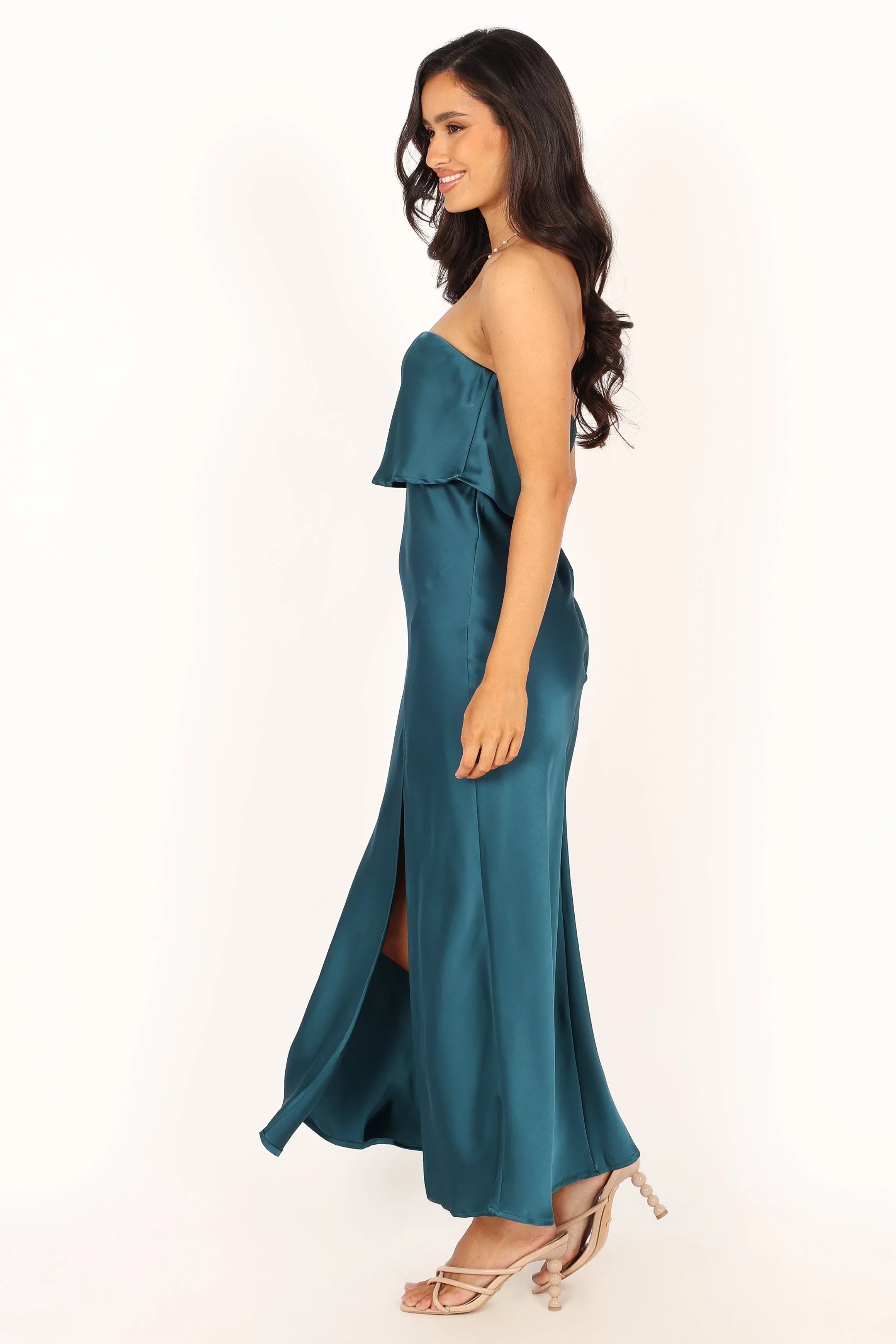 Vienna Strapless Midi Dress Teal