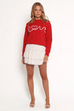 Love Embroidered Knit Sweater Red