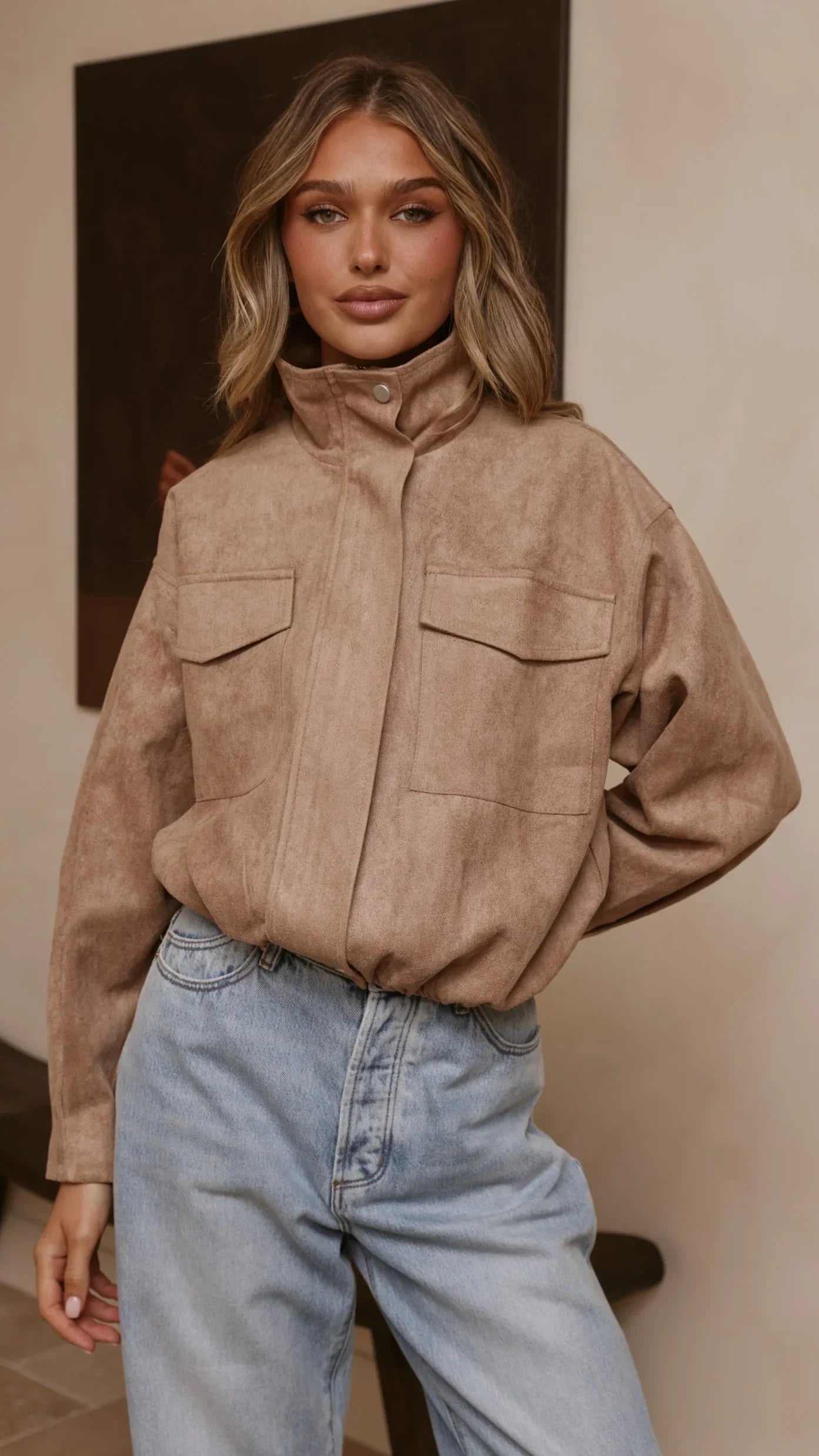 Josh Funnel Neck Jacket Beige