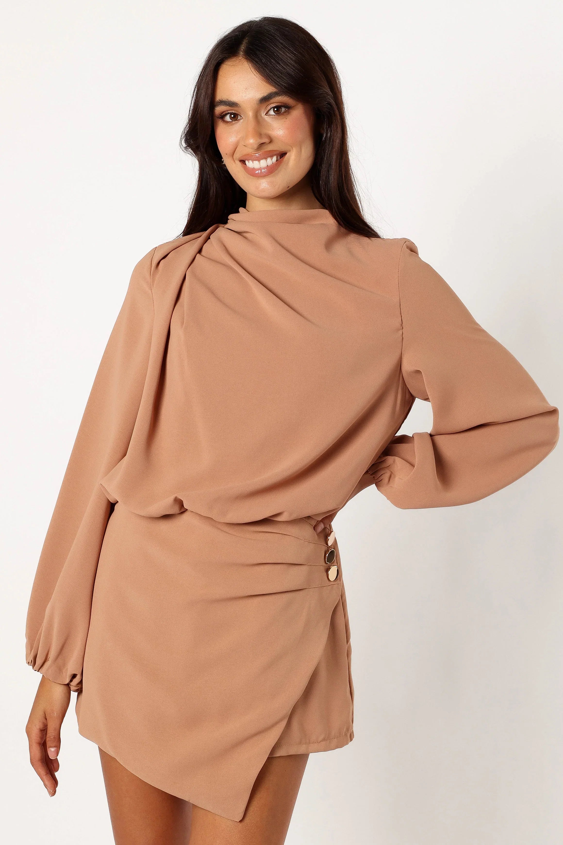Galen Long Sleeve Romper Mocha