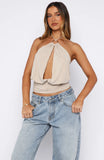 Love Everywhere Cinched Waist Halter Top Stone