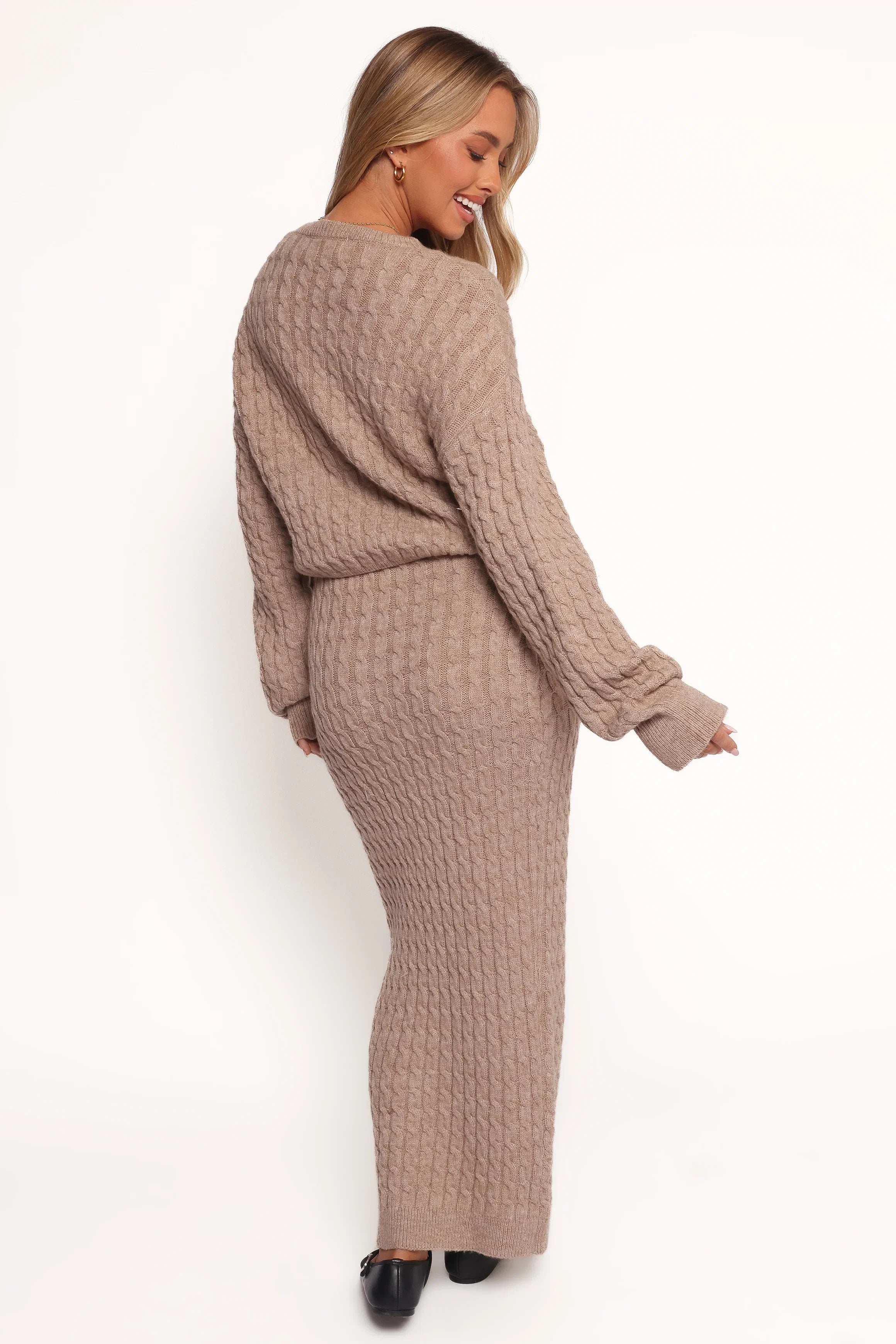Reid Cable Knit Skirt Set Taupe