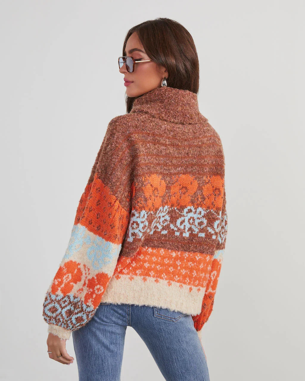 Monet Knit Printed Turtleneck Pullover Sweater