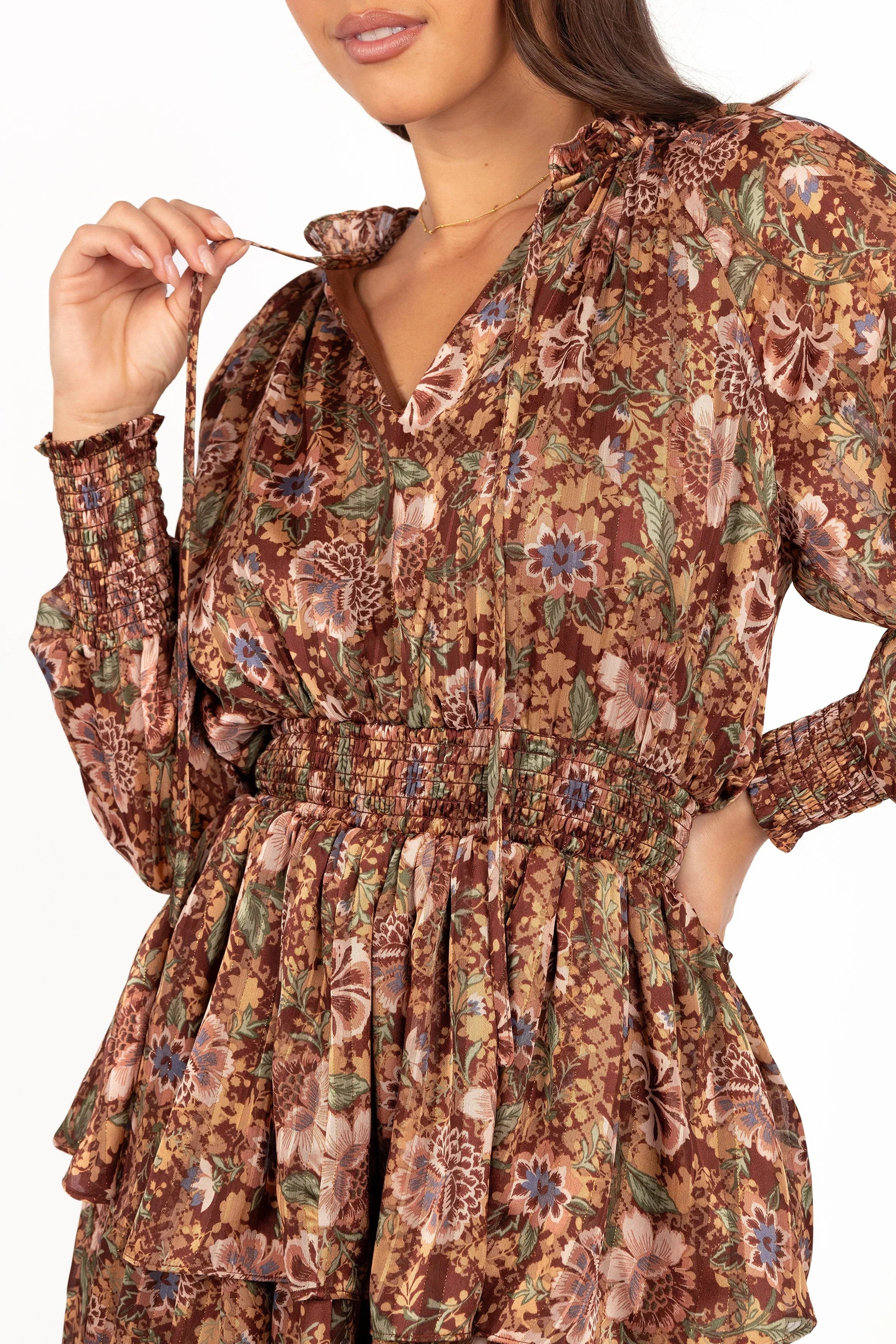 Alby Long Sleeve Mini Dress Chocolate Brown