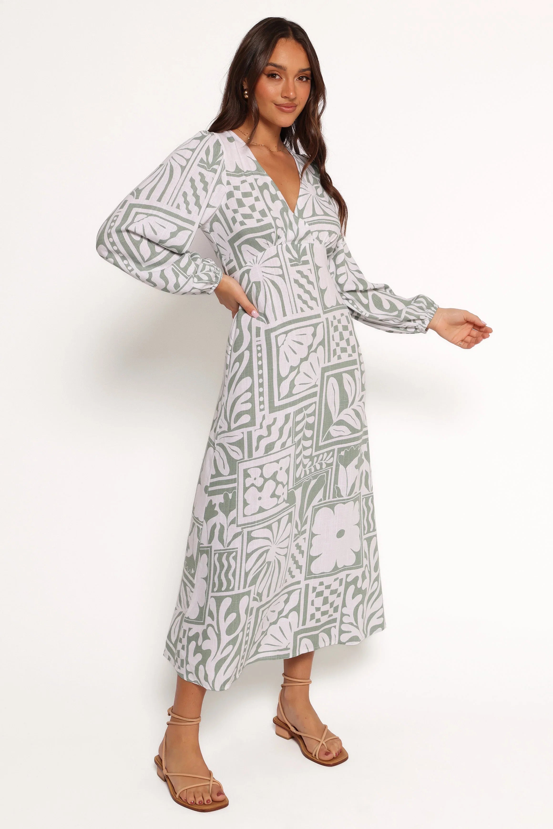 Kolby Long Sleeve Midi Dress Sage Print