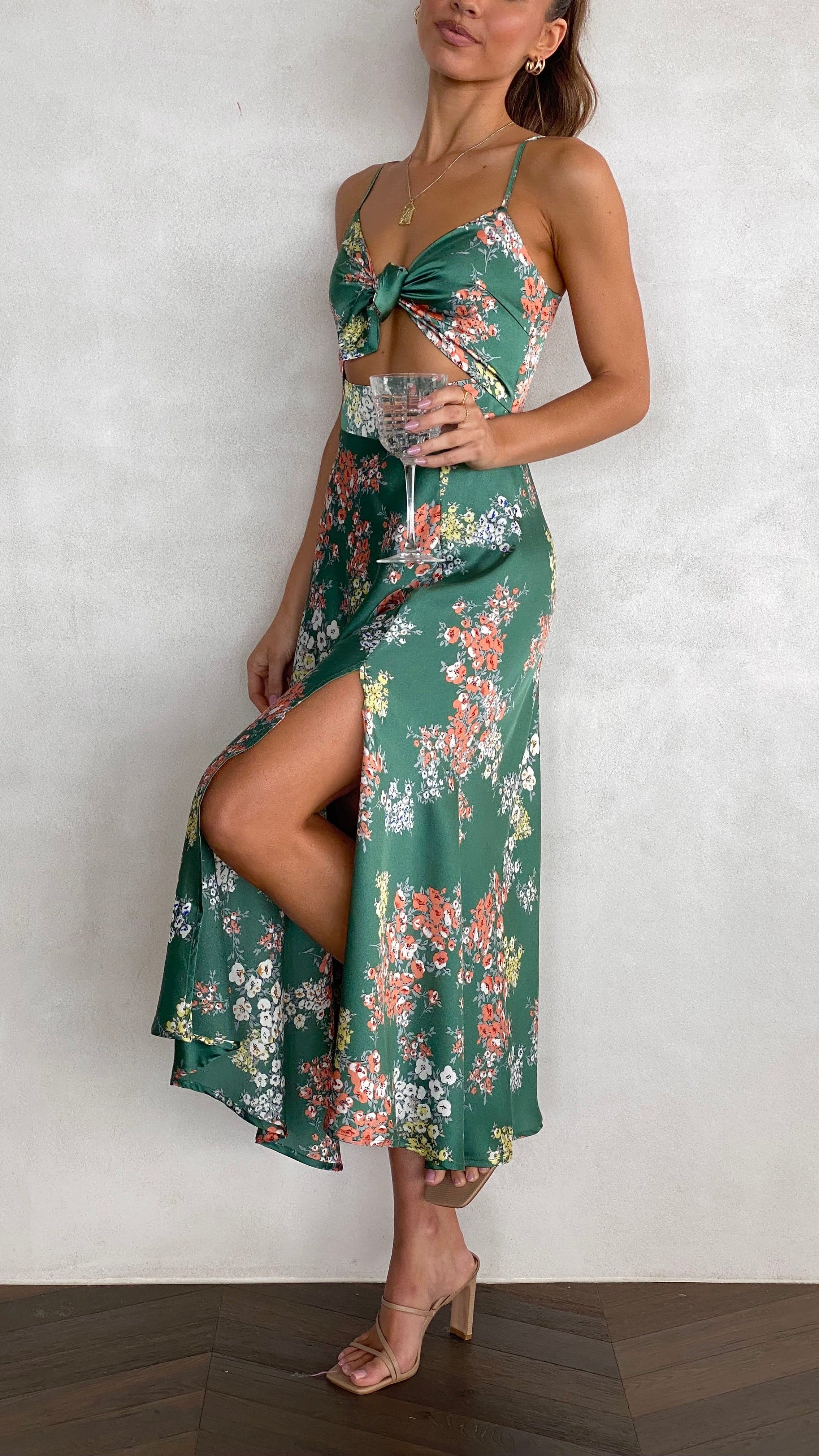 Dreamers Midi Dress Green Floral